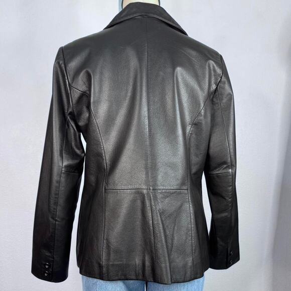 Vintage Y2K Leather Blazer Jacket V-Neck Black One Button Medium - Picture 5 of 8